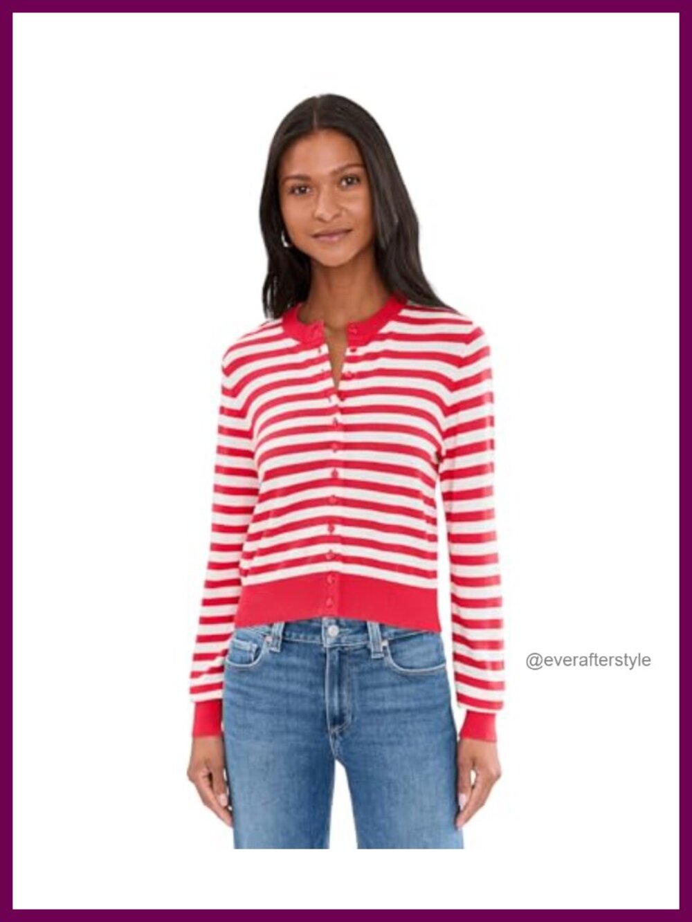 Striped Button Down Cardigan Soft Knit Long Sleeve Crew Neck